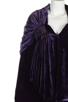 Lot 53 - A Callot Soeurs couture purple velvet evening...