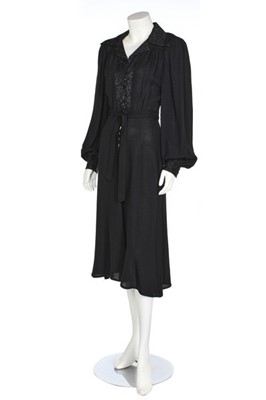 Lot 291 - An Ossie Clark black damask satin and moss...