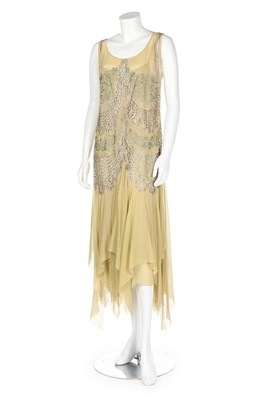 Lot 199 - Two beaded dresses, comprising: chartreuse...