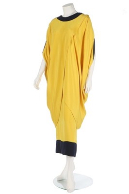 Lot 182 - A Pierre Cardin lemon silk crêpe toga-style dress, 1980s