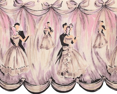 Lot 186 - A taffeta novelty printed evening gown, late...