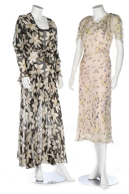Lot 187 - Four printed chiffon gowns, 1930s, including...