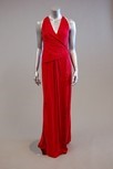 Lot 17 - Two evening gowns, one full-length red jersey...