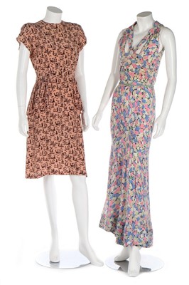 Lot 329 - A novelty print silk-crêpe dress, 1940s,...