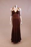 Lot 51 - Three dark brown evening gowns, comprising,...