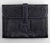 Lot 7 - An Hermès navy ostrich skin clutch bag, 1960s,...