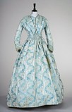 Lot 52 - A rare blue silk damask maternity gown, late...