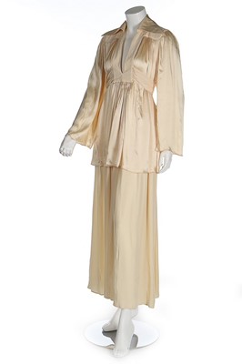 Lot 266 - An Ossie Clark ivory crimped satin dress,...