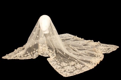 Lot 350 - A Honiton bobbin appliqu wedding veil, circa...