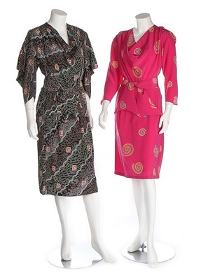 Lot 6 - Two Zandra Rhodes printed silk dresses, early...