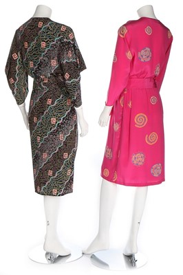 Lot 6 - Two Zandra Rhodes printed silk dresses, early...