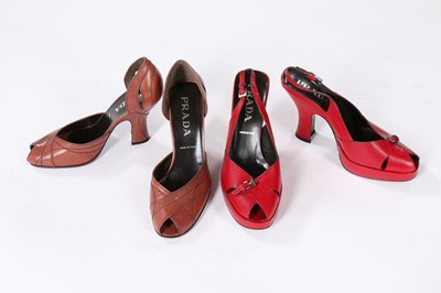 Lot 282 - Five pairs of Prada leather shoes, modern,...