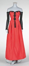 Lot 296 - A Lancetti red taffeta sheath, 1980s, labelled,...