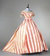 Lot 141 - A pink and white striped moirball gown, circa...
