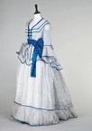 Lot 142 - A blue and white striped gauze summer gown,...