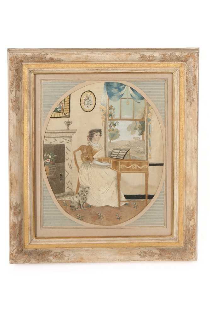 Lot 437 - Two framed needle-paintings, 1780s, each...