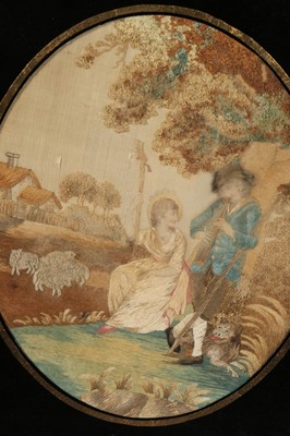 Lot 437 - Two framed needle-paintings, 1780s, each...