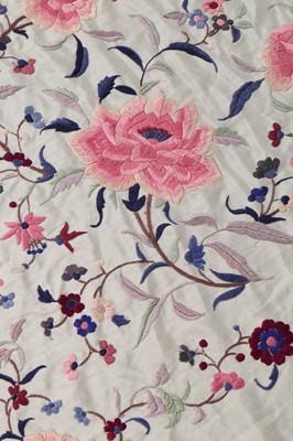 Lot 491 - An embroidered pale grey silk shawl, Cantonese,...