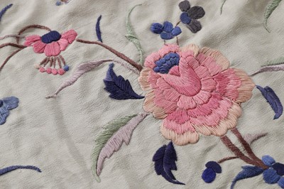 Lot 491 - An embroidered pale grey silk shawl, Cantonese,...