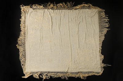 Lot 491 - An embroidered pale grey silk shawl, Cantonese,...