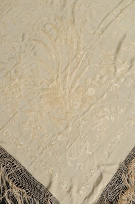 Lot 491 - An embroidered pale grey silk shawl, Cantonese,...