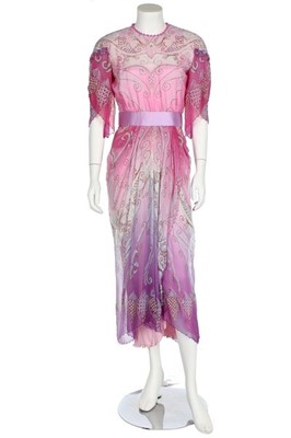 Lot 295 - A Zandra Rhodes printed chiffon dress, 1980s,...