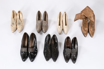 Lot 94 - Six pairs of shoes, circa 1890s-1920,...