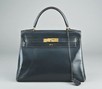 Lot 1 - An Hermès navy leather Kelly bag, 1960s, one...