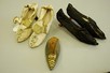 Lot 32 - A pair of black satin lady's shoes with pink...