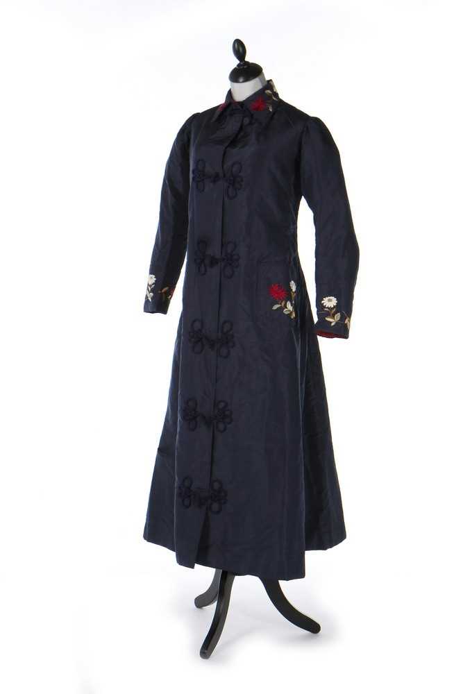 Lot 387 A slateblue silk housecoat with Japanese