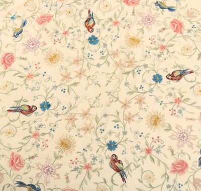 Lot 189 - An embroidered ivory silk Cantonese shawl,...