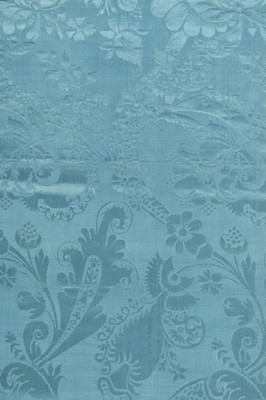 Lot 64 - An un-picked blue damask satin open robe or...