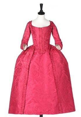 Lot 74 - A crimson damask silk robe à l'Anglaise, circa...