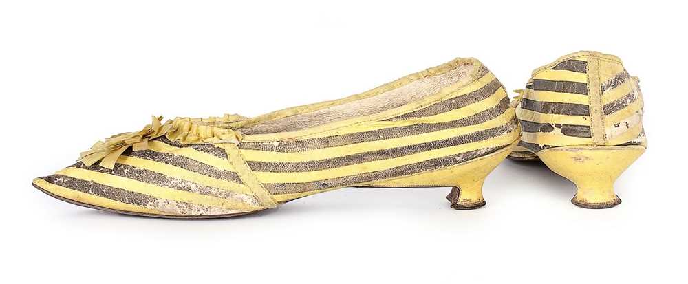 Lot 80 - A pair of yellow and black striped leather...