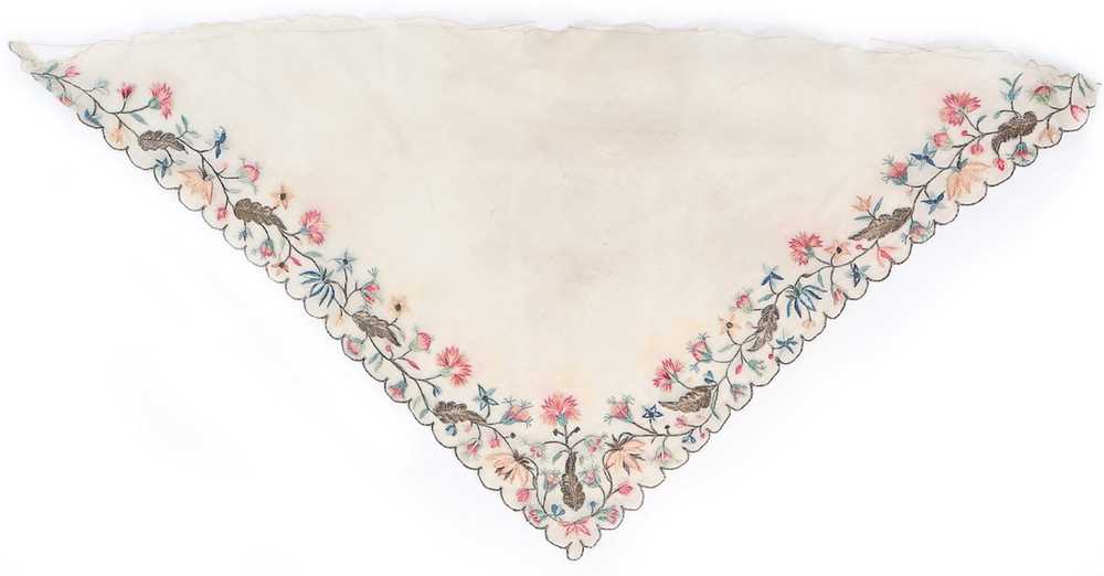 Lot 92 - An embroidered silk gauze fichu, 1770s, the...