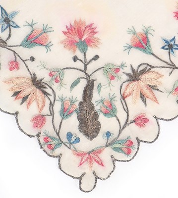 Lot 92 - An embroidered silk gauze fichu, 1770s, the...