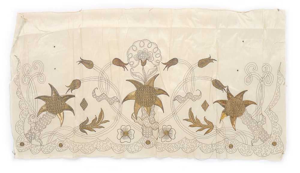 Lot 72 - An un-finished embroidered apron, circa...