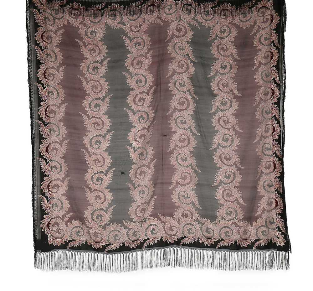 Lot 458 - Five printed silk and silk mix shawls,...