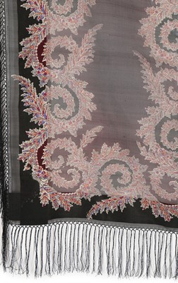 Lot 458 - Five printed silk and silk mix shawls,...