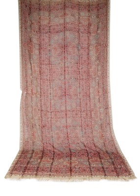Lot 458 - Five printed silk and silk mix shawls,...