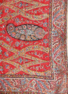 Lot 447 - Four printed wool shawls, probably Scottish,...