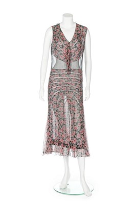 Lot 87 - A Jenny couture floral printed chiffon dress...