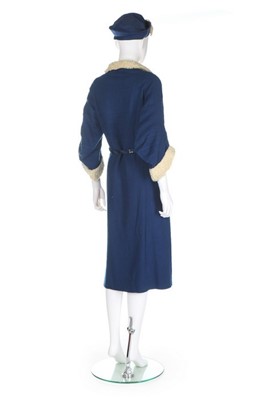 Lot 93 - A Jeanne Lanvin couture sapphire blue wool day...