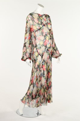 Lot 225 - A bias-cut printed chiffon garden party gown,...