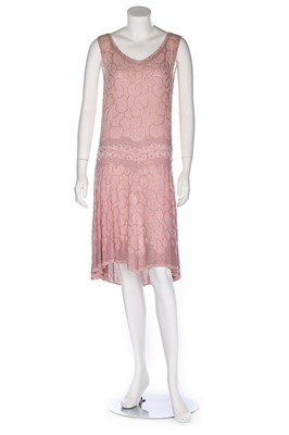 Lot 25 - A pale pink beaded muslin flapper dress, mid...