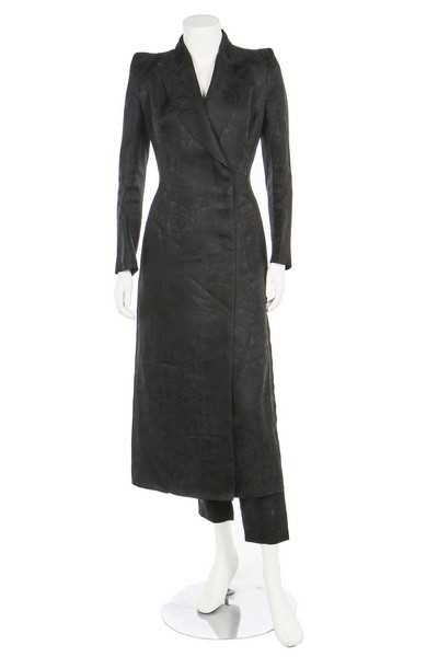 Lot 96 - A black damask silk coat and trousers, 'L'cole...