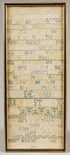 Lot 14 - An embroidered long sampler by Mary Hunter,...