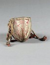 Lot 326 - A metal thread and crimson silk tapestry purse,...