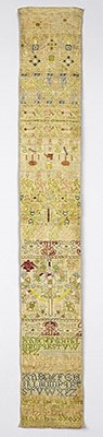 Lot 13 - A complex embroidered long sampler by Hannah...