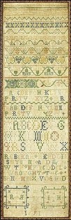 Lot 15 - A rare and early embroidered sampler by...